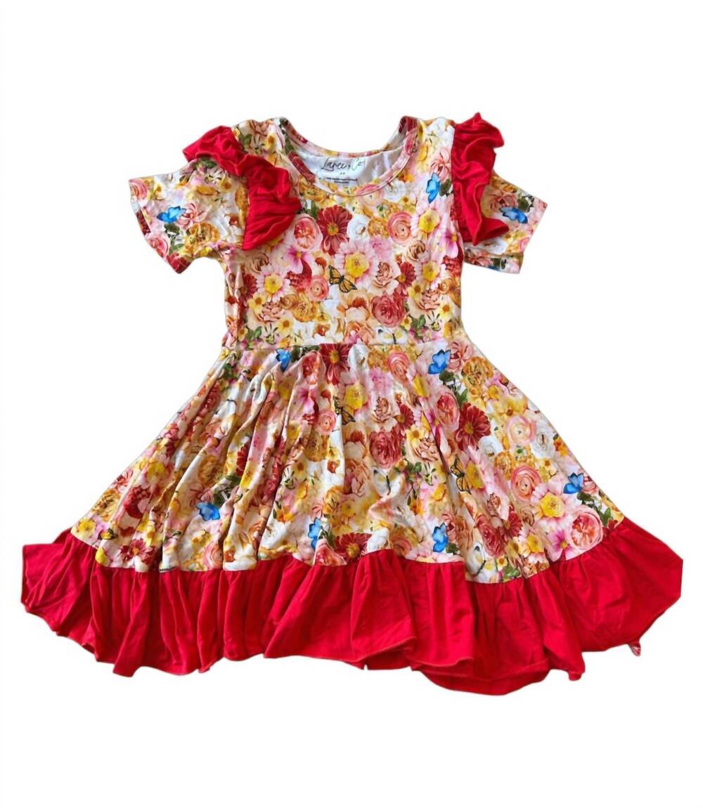 NEW LAREE + CO. girl's charlotte bamboo ruffle spin dress in floral